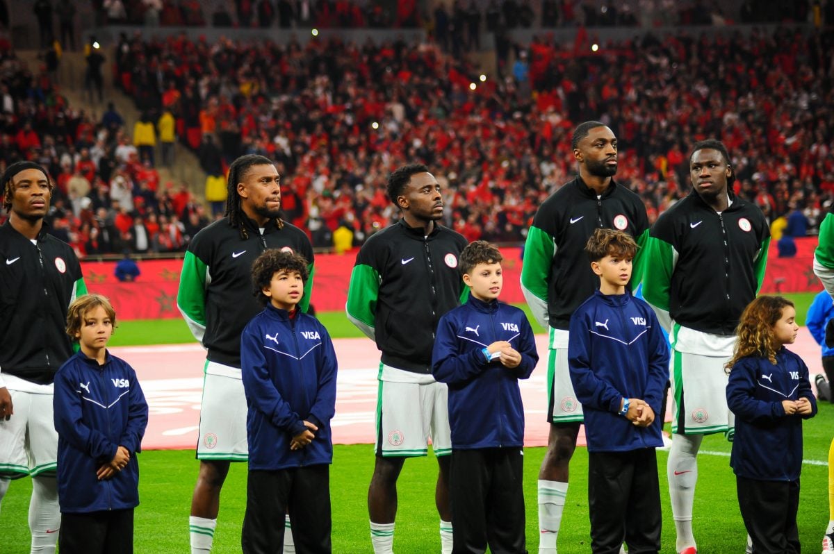 Bruno Onyemaechi, Alex Iwobi, Calvin Bassey, Semi Ajayi, Bright Osayi Samuel, Nigeria during the Africa Cup of Nations AFCON match between Nigeria and Morocco at Prince Moulay El Hassan Stadium on January 14th in Rabat, Morocco