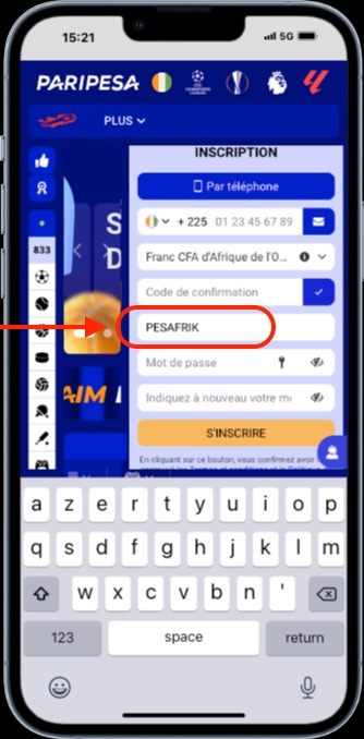 Cr&eacute;ez un compte PariPesa avec le code bonus